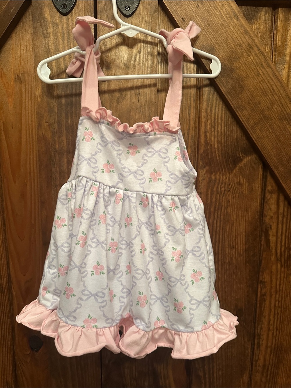 Pink & White Floral with Purple Bow Dress-Size 2T